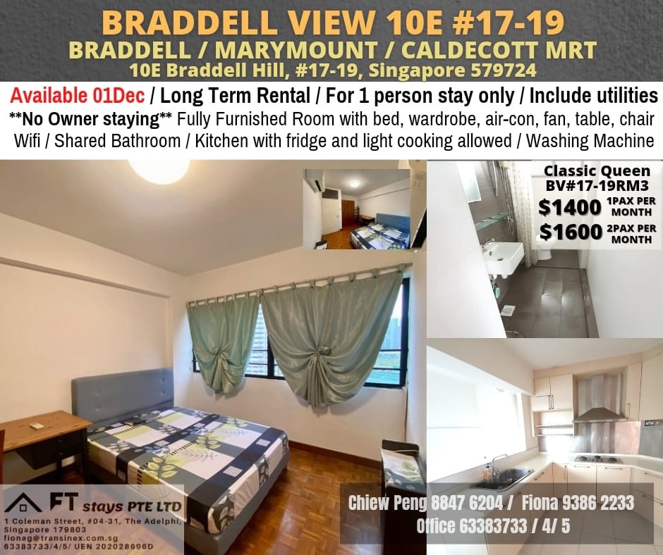 Braddell MRT / Marymount MRT / Caldecott MRT / 1 - Dec Available / Min 3 - 12 Month Rental / Include utilities / No Owner Stay - Braddell - Bedroom - Homates Singapore