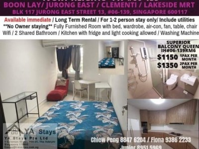Room For Rent -  IVORY HEIGHTS 117 - 1BLK 117 JURONG EAST STREET 13