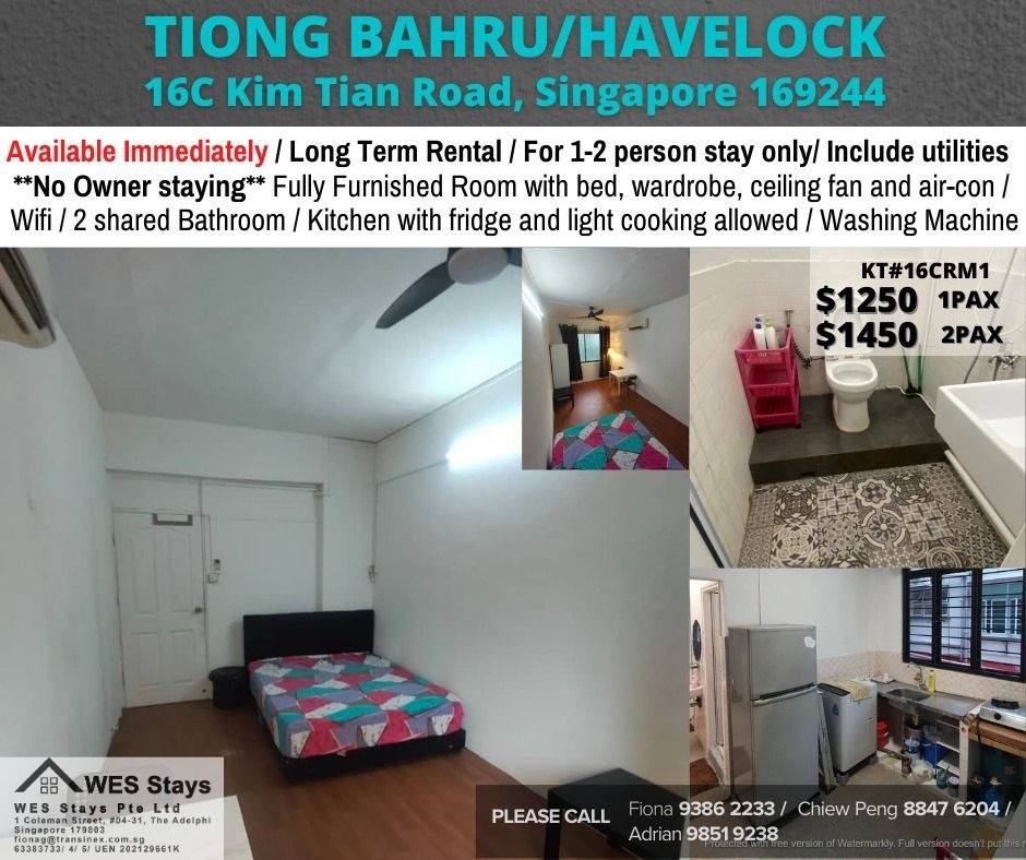 Room for rent-Near Tiong Bahru MRT/ Havelock MRT /Available Immediate / For 1-2 pax stay / Include utilities / No owner stay - Tiong Bahru - Bedroom - Homates Singapore