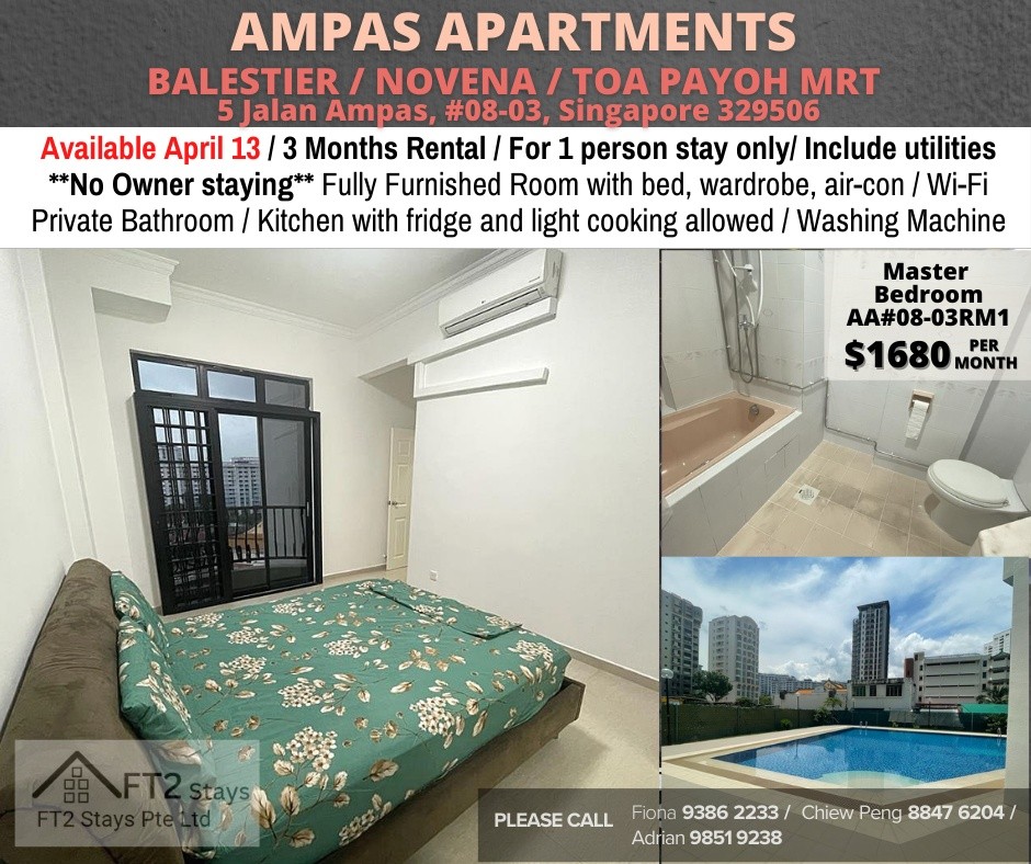 Room for rent/Toa Payoh, Boon Keng, Novena MRT/1 pax stay/Include Utilities/Available IMMEDIATELY - Novena 诺维娜 - 分租房间 - Homates 新加坡