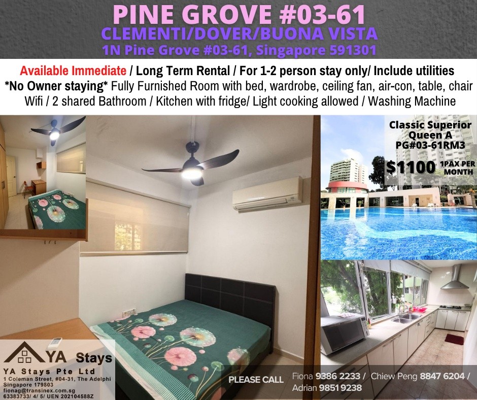 Room for Rent/1N Pine Grove, #03-61, Singapore 591301/ For 1-2 pax/ Available Immediately - Bukit Timah - Flat - Homates Singapore
