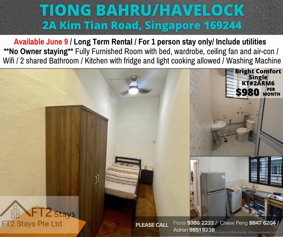 Available﻿ Immediate- Common Room/Include Utilities/Wifi/Aircon/No Agent Fee/Light Cooking Allowed/Washing Machine - Tiong Bahru 中嗒鲁 - 分租房间 - Homates 新加坡