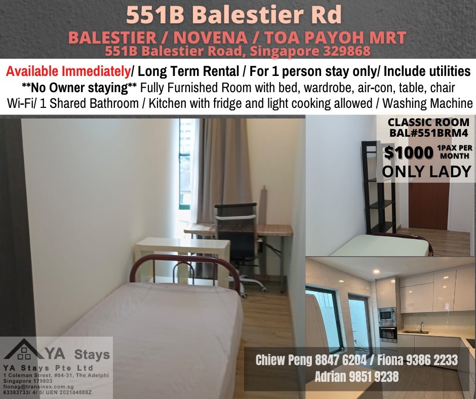 "Classic Room for rent / BALESTIER / NOVENA / TOA PAYOH MRT / Classic room / 1pax stay / Available immediately		 - Novena 诺维娜 - 分租房间 - Homates 新加坡