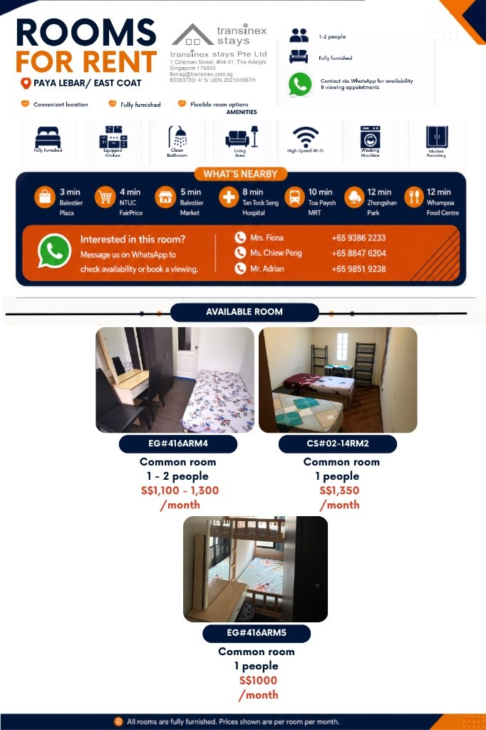 Room for rent / Kembangan MRT / Classic room / 1pax stay / Available 26 October - Eunos - Flat - Homates Singapore