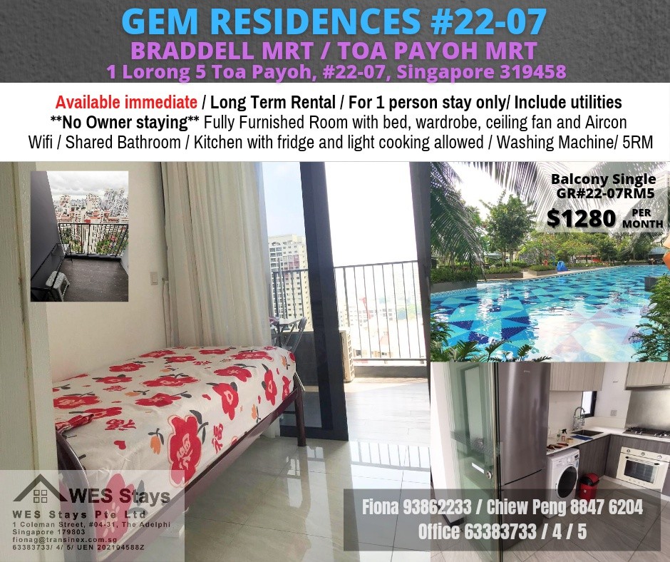 Near Braddell Mrt / Toa Payoh MRT / Caldecott MRT/Classic Room/ Available Now - GEM RESIDENCE - Toa Payoh - Bedroom - Homates Singapore