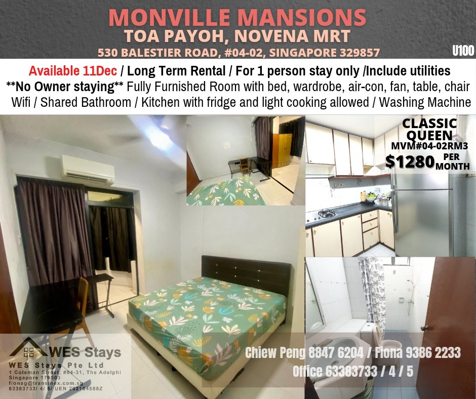 Toa Payoh MRT / Novena MRT / Balestier / Deluxe Queen Room / Available 9 Dec, Property, Rentals, Room Rentals on Carousell - Toa Payoh - Bedroom - Homates Singapore