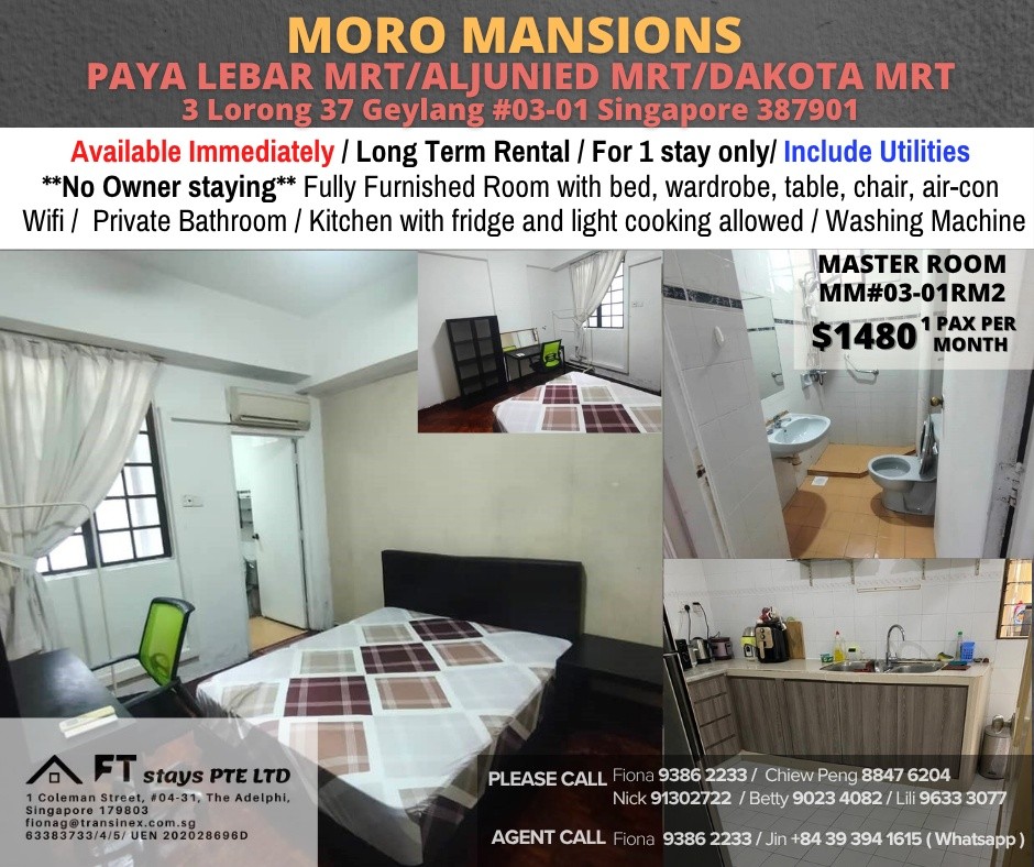 Room for Rent / Paya Lebar – Aljunied – Dakota MRT / Master Room / Available Immediate/ Moro Mansion - Paya Lebar - Flat - Homates Singapore