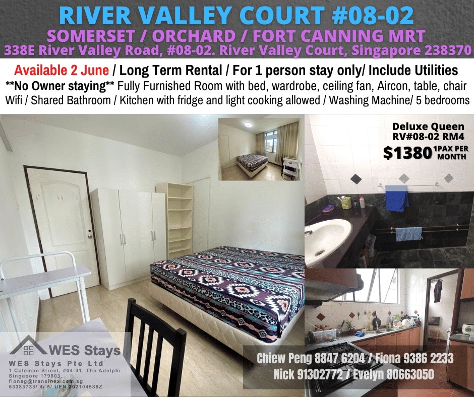 Available﻿ June 2 - Master Room/Include Utilities/Wifi/Aircon/No Agent Fee/Light Cooking Allowed/Washing Machine - River Valley - Bedroom - Homates Singapore