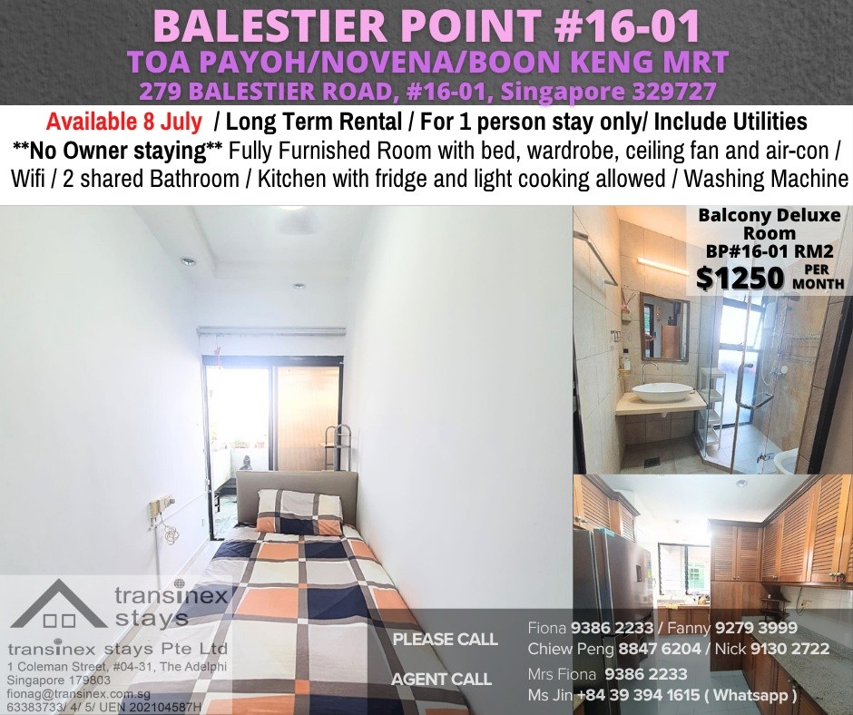Room for Rent/279 BALESTIER ROAD, #16-01, Singapore 329727/ Available 8 July - Toa Payoh - Flat - Homates Singapore