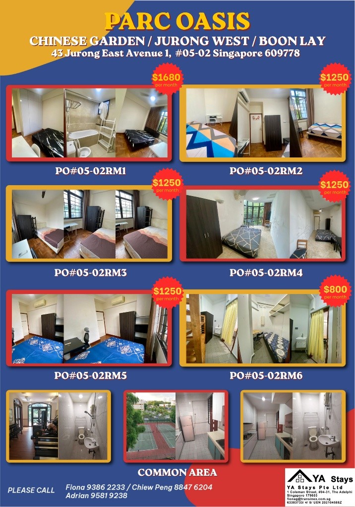 Room For rent/43 JURONG EAST AVENUE 1, PARC OASIS BLK HIBISCUS 60977 Road/commen /for 1pax/2pax Available Immediate  - Toa Payoh - Flat - Homates Singapore