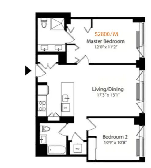 纽约布鲁克林Williamsburg｜两室两卫主卧出租$2,800/月 -  - 整套出租 - Homates 美国